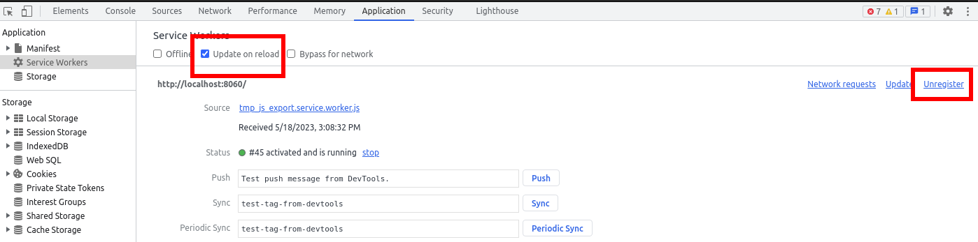 Отмена регистрации сервисного работника в DevTools браузеров на базе Chromium
