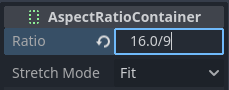 Изменение свойства Ratio контейнера AspectRatioContainer в инспекторе редактора
